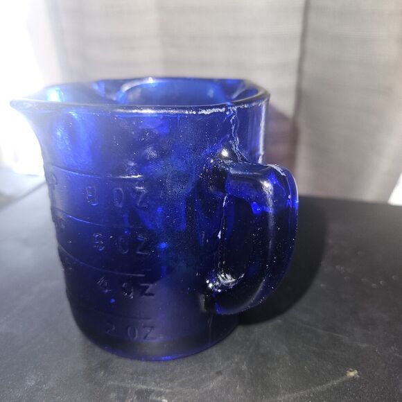 Vtg Cobalt Blue 1 Cup Measuring Cup 3 Spouts  Good Condition Hand Painted - Picture 4 of 5